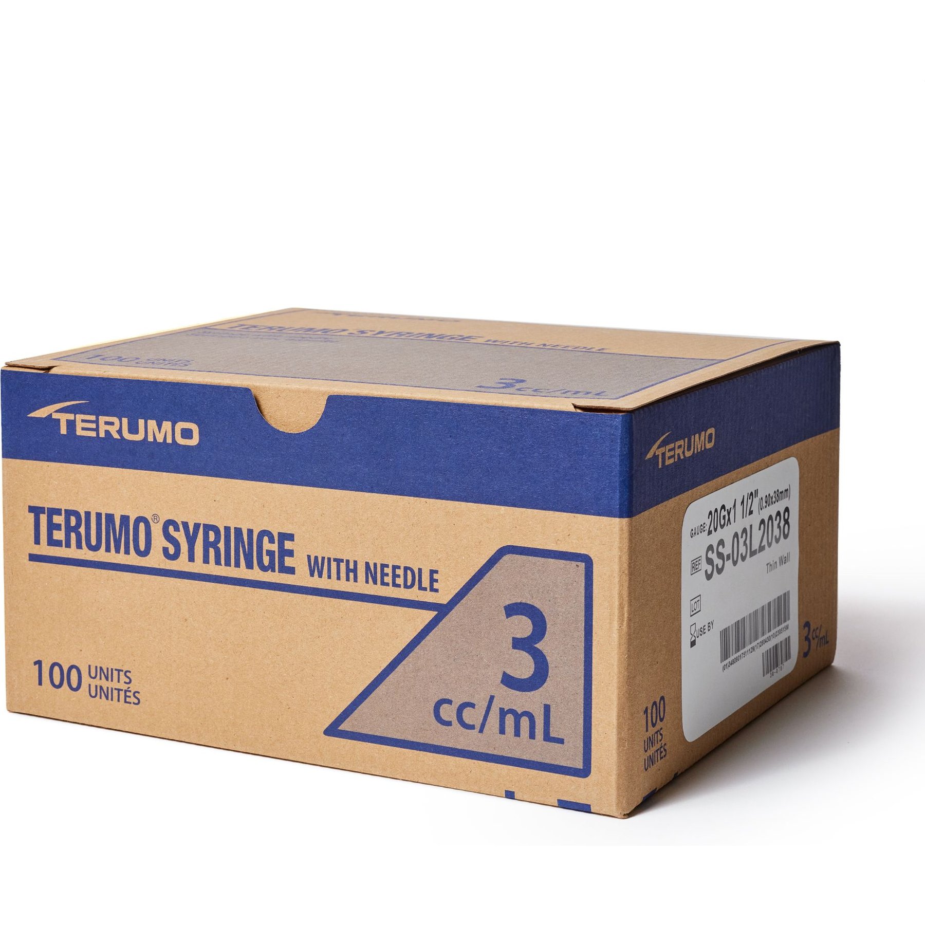 Terumo Luerlock Syringes 20G, 1.5-inch, 3-cc, 100 syringes