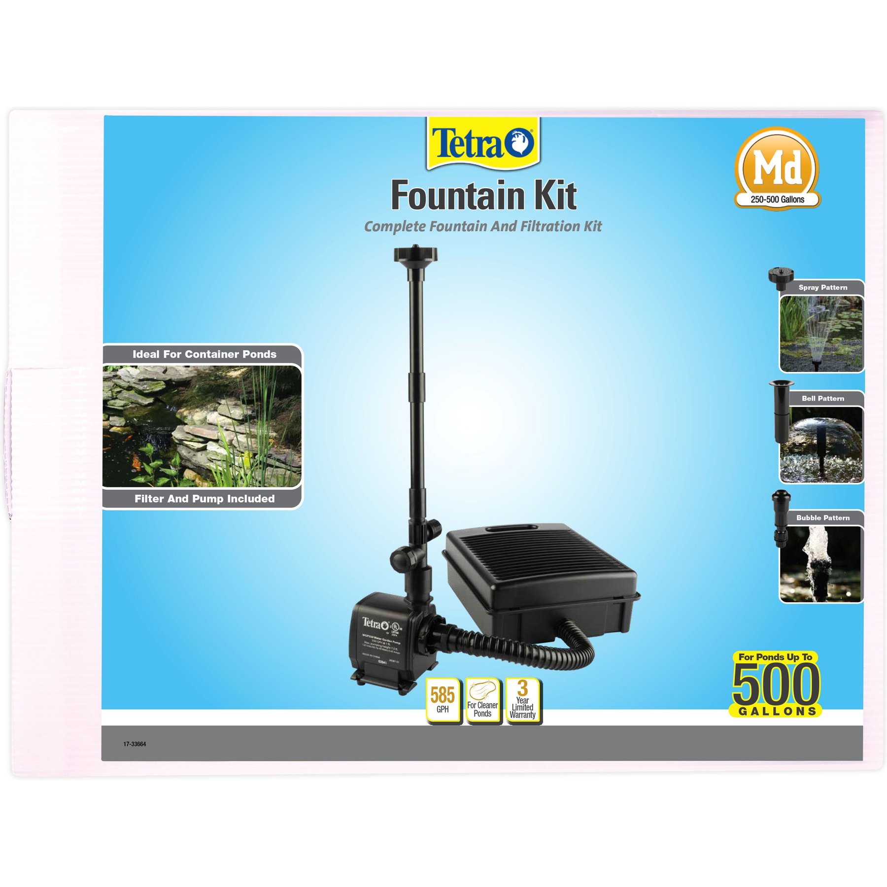 Tetra Pond Filtration Fountain Kit with Flat Box Filter, 250 - 500 gal