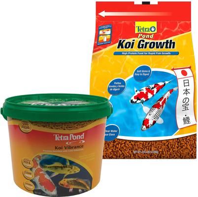 Show full view: Tetra Pond Koi Vibrance Color Enhancing Sticks Koi & Goldfish Food, 3.08-lb bucket & Tetra Pond Koi Growth High Protein Koi & Goldfish Food, 4.85-lb bag slide 1 of 6