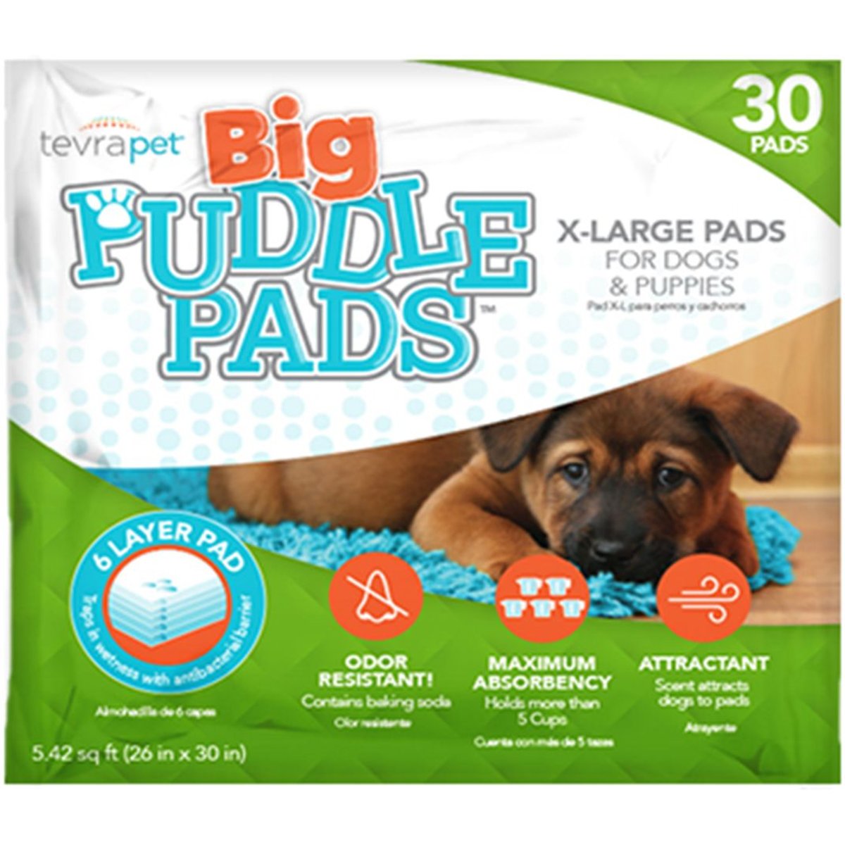 TevraPet Big Puddle Dog Potty Pads, X-Large, 30 count