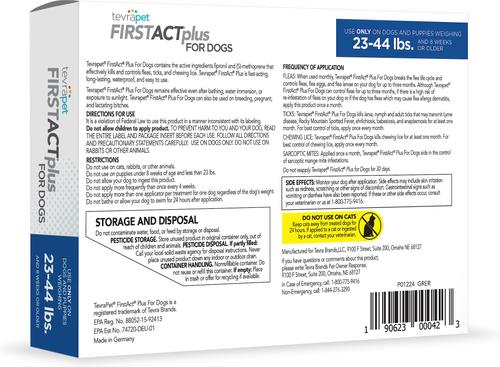 Show full view: TevraPet FirstAct Plus Flea & Tick Spot Treatment for Dogs, 23 - 44lbs, 6 Doses (6 mos. supply) slide 2 of 8