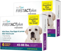 TevraPet FirstAct Plus Flea & Tick Spot Treatment for Dogs, 45 - 88 lbs, 12 Doses (12-mos. supply)