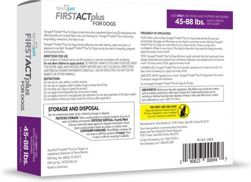 Show full view: TevraPet FirstAct Plus Flea & Tick Spot Treatment for Dogs, 45 - 88 lbs, 12 Doses (12-mos. supply) slide 2 of 9