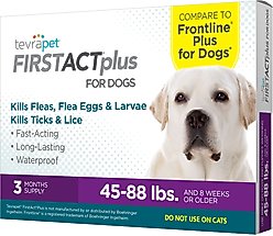 TevraPet FirstAct Plus Flea & Tick Spot Treatment for Dogs, 45 - 88 lbs, 3 Doses (3-mos. supply)