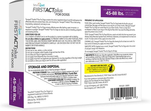 Show full view: TevraPet FirstAct Plus Flea & Tick Spot Treatment for Dogs, 45 - 88 lbs, 6 Doses (6 mos. supply) slide 2 of 8