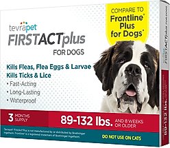 TevraPet FirstAct Plus Flea & Tick Spot Treatment for Dogs, 89 - 132lbs, 3 Doses (3-mos. supply)