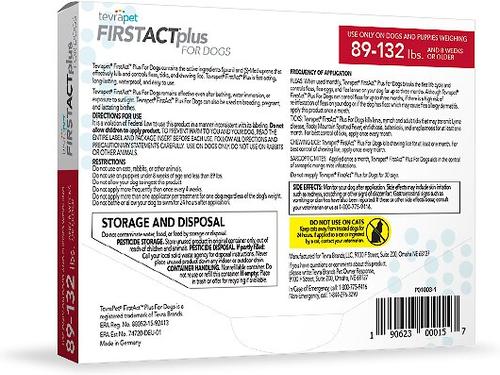 Show full view: TevraPet FirstAct Plus Flea & Tick Spot Treatment for Dogs, 89 - 132lbs, 3 Doses (3-mos. supply) slide 2 of 9