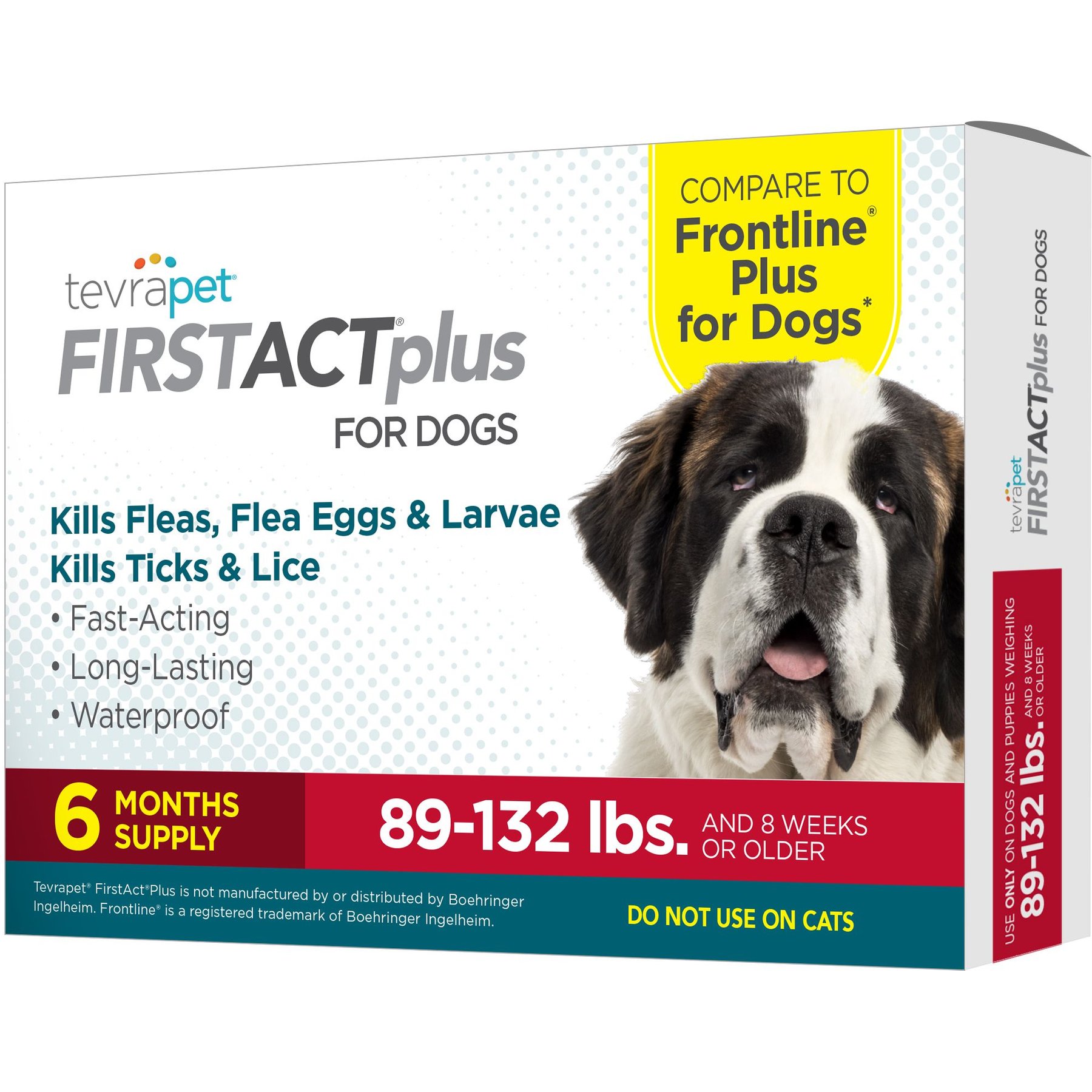 TevraPet FirstAct Plus Flea & Tick Spot Treatment for Dogs, 89 - 132lbs, 12 Doses (12-mos. supply)