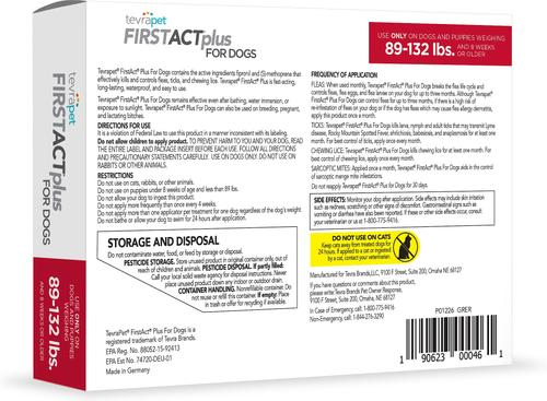 Show full view: TevraPet FirstAct Plus Flea & Tick Spot Treatment for Dogs, 89 - 132lbs, 6 Doses (6 mos. supply) slide 2 of 8