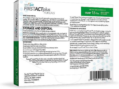 Show full view: TevraPet FirstAct Plus Flea & Tick Treatment for Cats Over 1.5lbs, 3 Doses (3-mos. supply) slide 2 of 8
