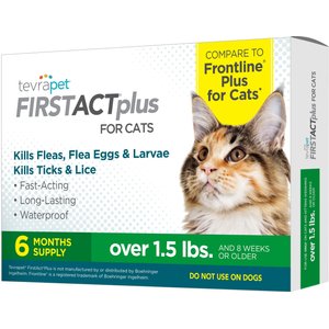 TevraPet FirstAct Plus Flea & Tick Treatment for Cats Over 1.5lbs, 6 doses