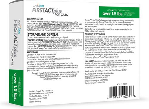 Show full view: TevraPet FirstAct Plus Flea & Tick Treatment for Cats Over 1.5lbs, 6 doses slide 2 of 8