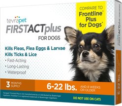 TevraPet FirstAct Plus Flea & Tick Treatment for Dogs, 6 - 22lbs, 3 Doses (3-mos. supply)