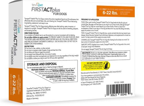 Show full view: TevraPet FirstAct Plus Flea & Tick Treatment for Dogs, 6 - 22lbs, 6 doses (6-mos. supply) slide 2 of 8