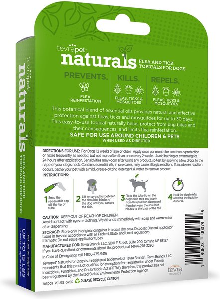 TevraPet Naturals Flea & Tick Topicals for Dogs up to 15 lbs, 3 doses