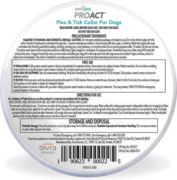 TevraPet ProAct 6 Month Flea & Tick Collar for Dogs