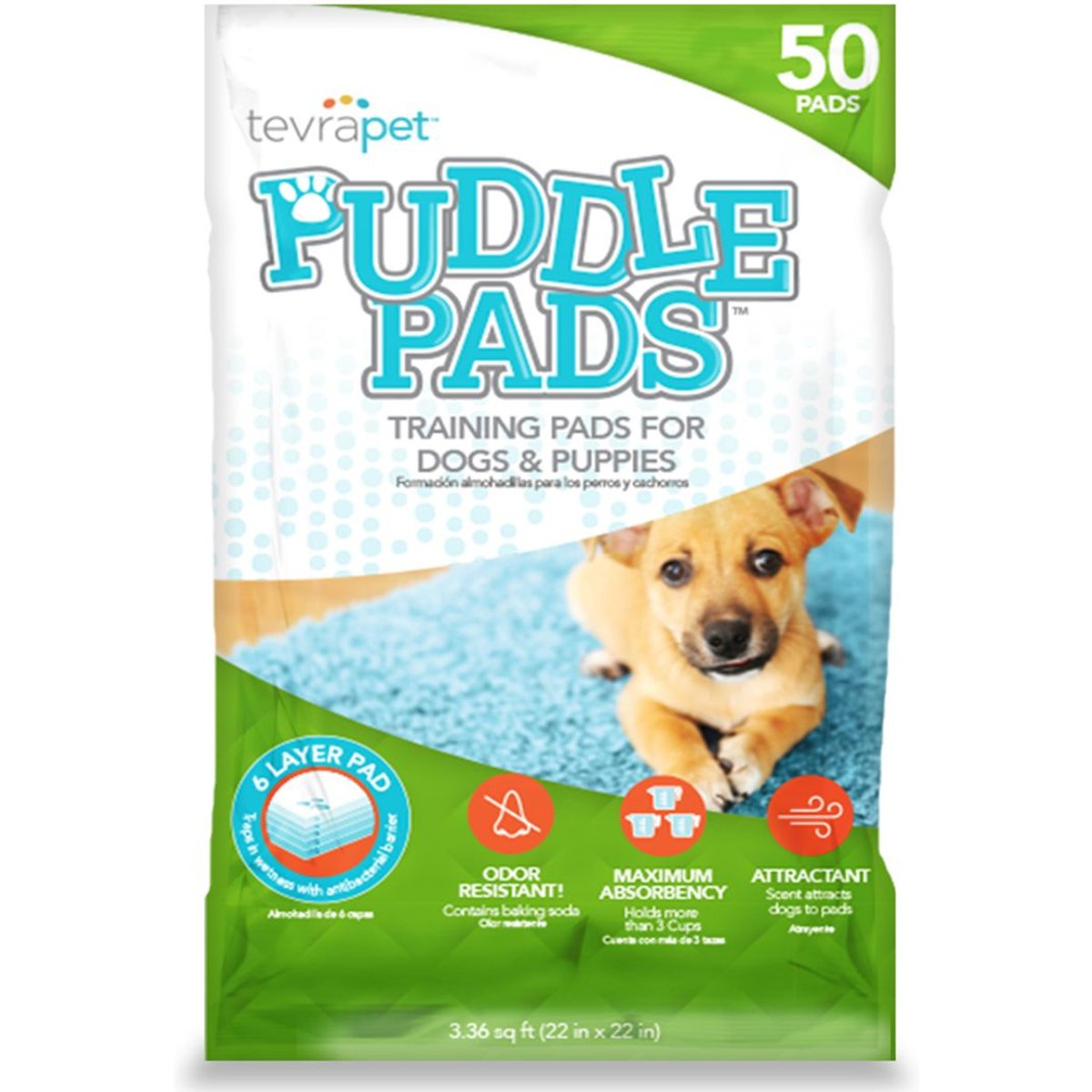 TevraPet Puddle Dog Potty Pads, 50 count