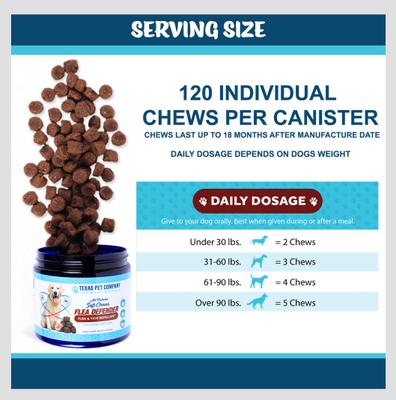 Show full view: Texas Pet Company Flea Defender Soft Chews Dog Supplement, 120 count slide 6 of 8