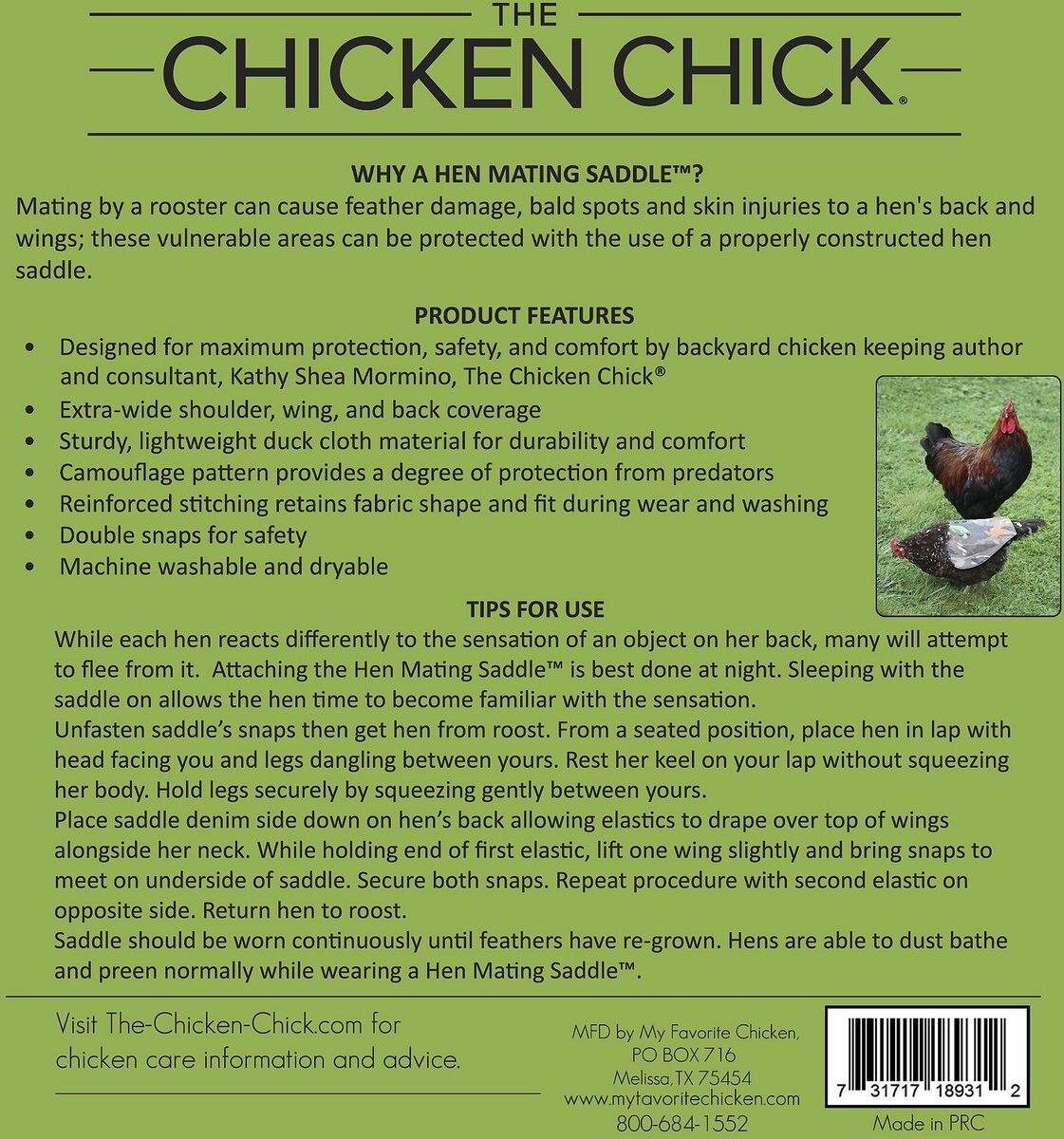 The Chicken Chick Hen Mating Saddle