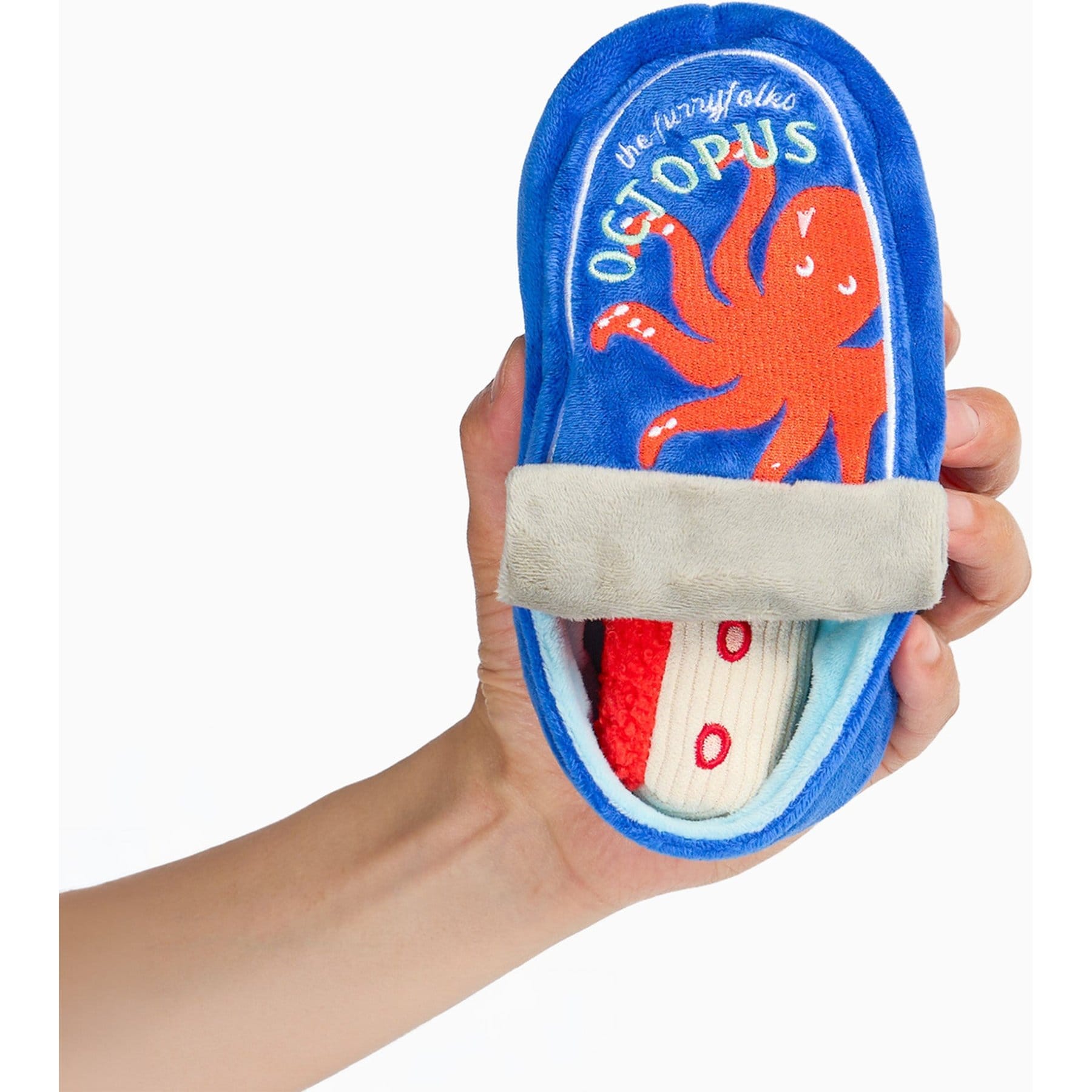 the furryfolks Tinned Octopus Nosework Squeaky Plush Dog Toy, Blue