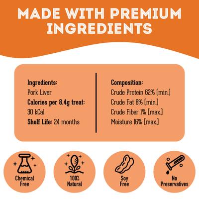 Show full view: The Granville Island Pet Treatery Hogs & Kisses Dehydrated Pork Liver Dog & Cat Treats, 3.17-oz bag slide 6 of 7