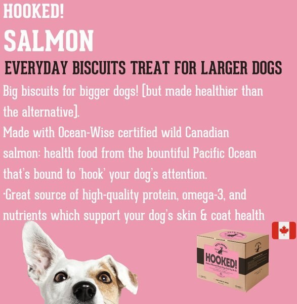 The Granville Island Pet Treatery Hooked! Pets Agree Salmon Flavored Dog Treats, 32-oz bag, Large
