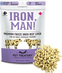 The Granville Island Pet Treatery Iron Man Beef Liver Grain-Free Freeze-Dried Dog & Cat Treats, 1.76-oz bag