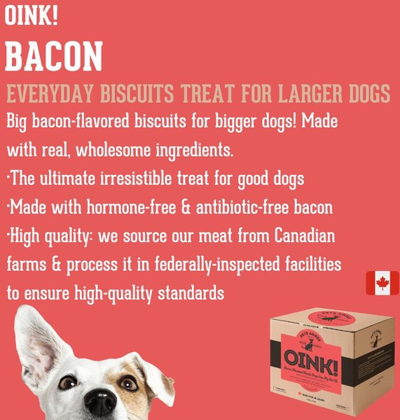 The Granville Island Pet Treatery Oink! Pets Agree Bacon Flavored Dog Treats, 32-oz bag, Large