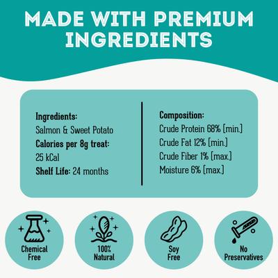 Show full view: The Granville Island Pet Treatery Salmon & Sweet Potato Grain-Free Dehydrated Dog & Cat Treats, 2.82-oz bag slide 6 of 7