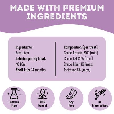 Show full view: The Granville Island Pet Treatery The Happy Moo'D Food Dehydrated Beef Liver Dog & Cat Treats, 3.17-oz bag slide 5 of 7