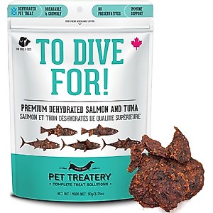 The Granville Island Pet Treatery To Dive For! Dehydrated Salmon & Tuna Dog & Cat Treats, 3.17-oz bag