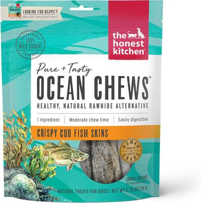 Show full view: The Honest Kitchen Beams Ocean Chews Wolfish Skins + Beams Ocean Chews Cod Fish Skins Dehydrated Dog Treats slide 6 of 9