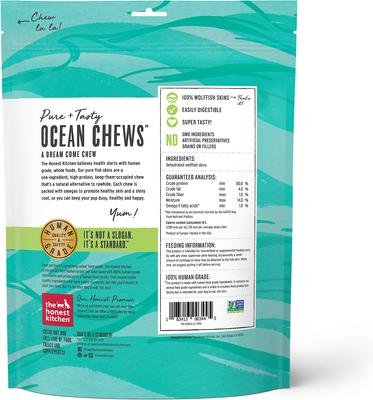 Show full view: The Honest Kitchen Human Grade Beams Ocean Chews Wolfish Skins Dehydrated Dog Treats, Large, 6-oz bag slide 3 of 12