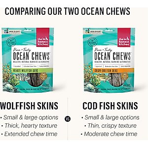 The Honest Kitchen Beams Ocean Chews Wolfish Skins Dehydrated Dog Treats, Large, 6-oz bag