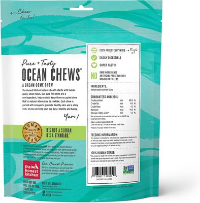 Show full view: The Honest Kitchen Human Grade Beams Ocean Chews Wolfish Skins Dehydrated Dog Treats, Small, 3.25-oz bag slide 3 of 12