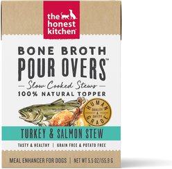 The Honest Kitchen Bone Broth POUR OVERS Turkey & Salmon Stew Wet Dog Food Topper, 5.5-oz, case of 12