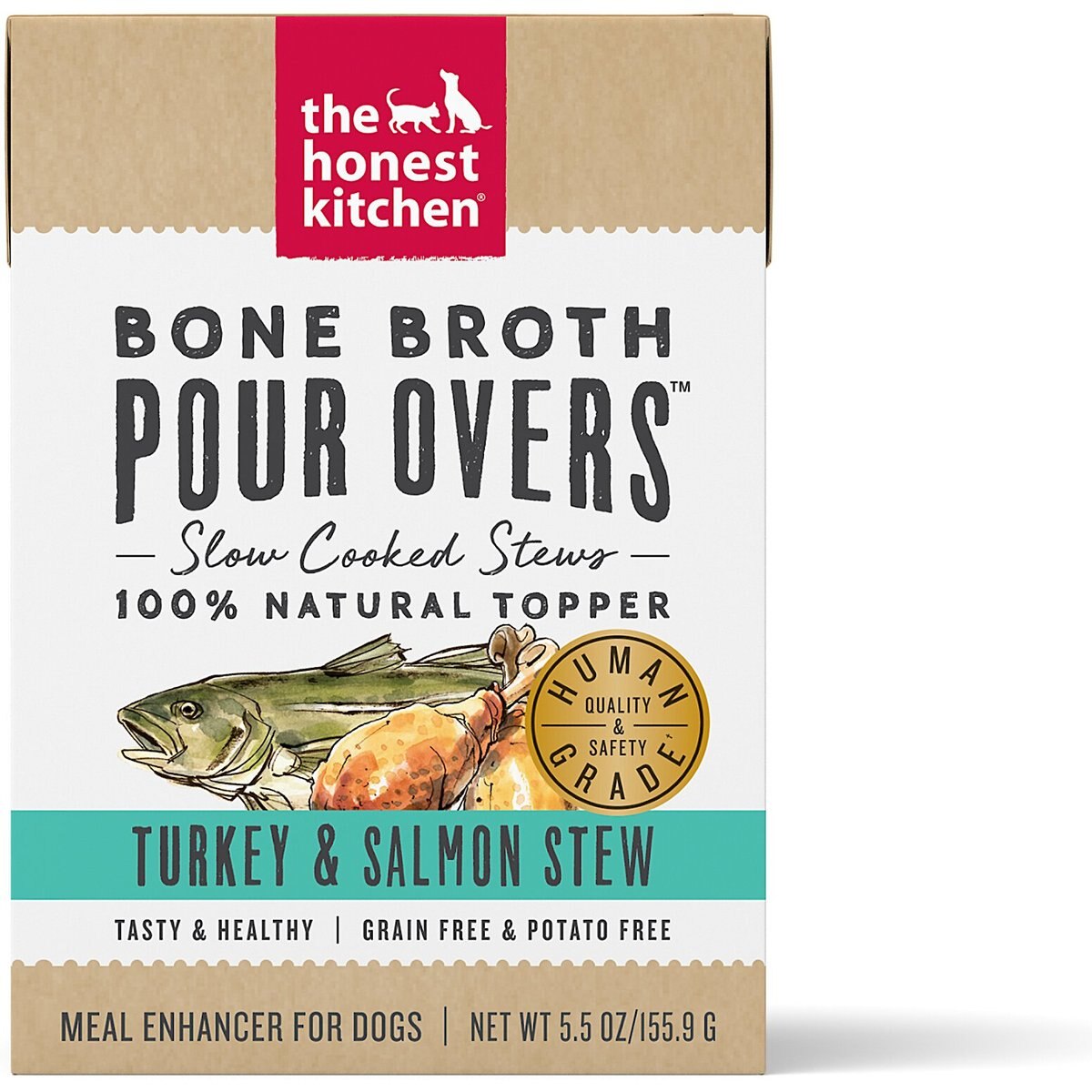 The Honest Kitchen Human Grade Bone Broth POUR OVERS Turkey & Salmon Stew Wet Dog Food Topper, 5.5-oz, case of 12