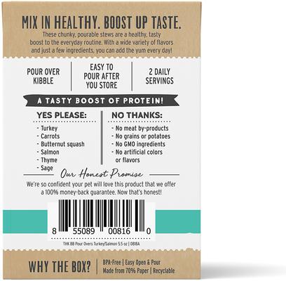 Show full view: The Honest Kitchen Human Grade Bone Broth POUR OVERS Turkey & Salmon Stew Wet Dog Food Topper, 5.5-oz, case of 12 slide 3 of 12