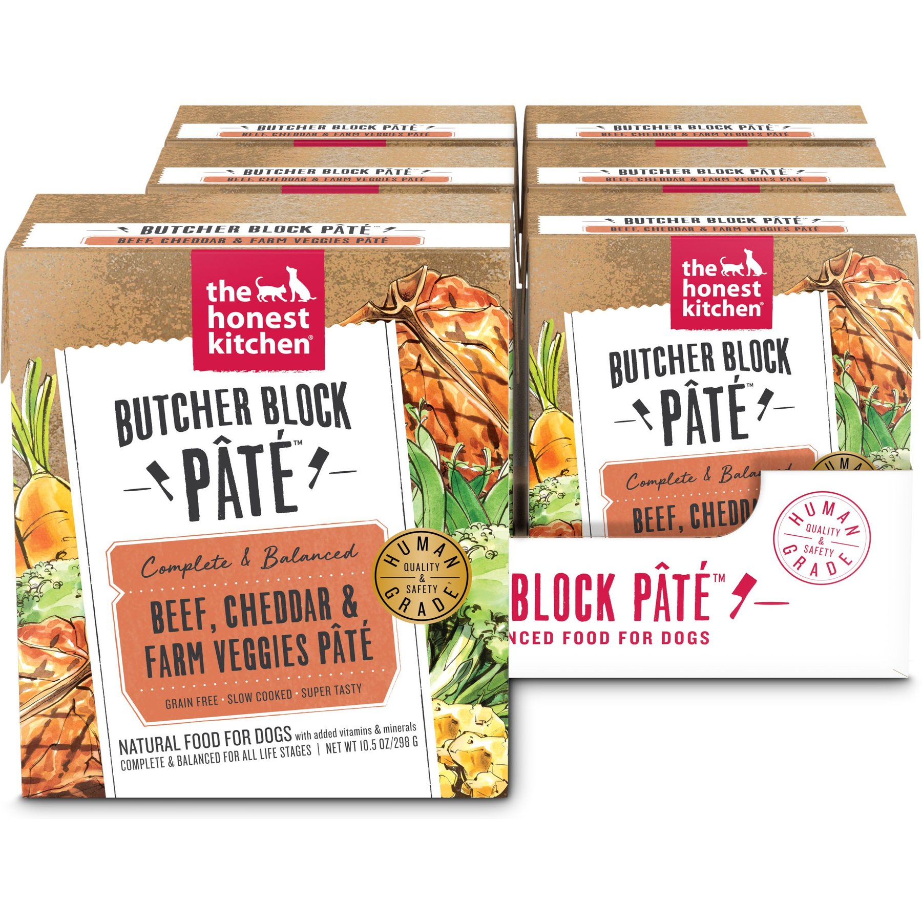 The Honest Kitchen Butcher Block Pate Beef, Cheddar & Farm Veggies Pate Wet Dog Food, 10.5-oz box, bundle of 12