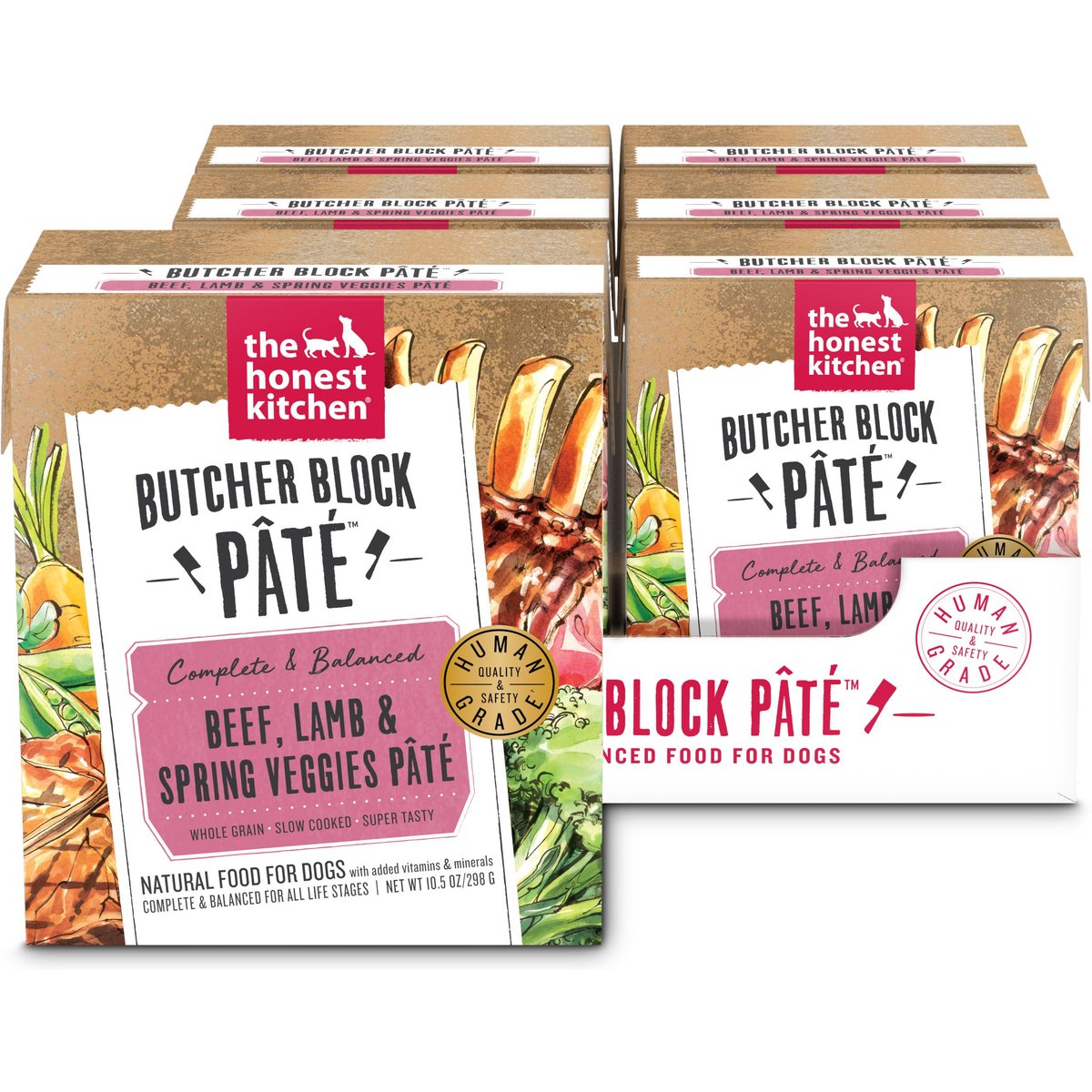The Honest Kitchen Human Grade Butcher Block Pate Beef, Lamb & Spring Veggies Wet Dog Food, 10.5-oz bag, case of 6