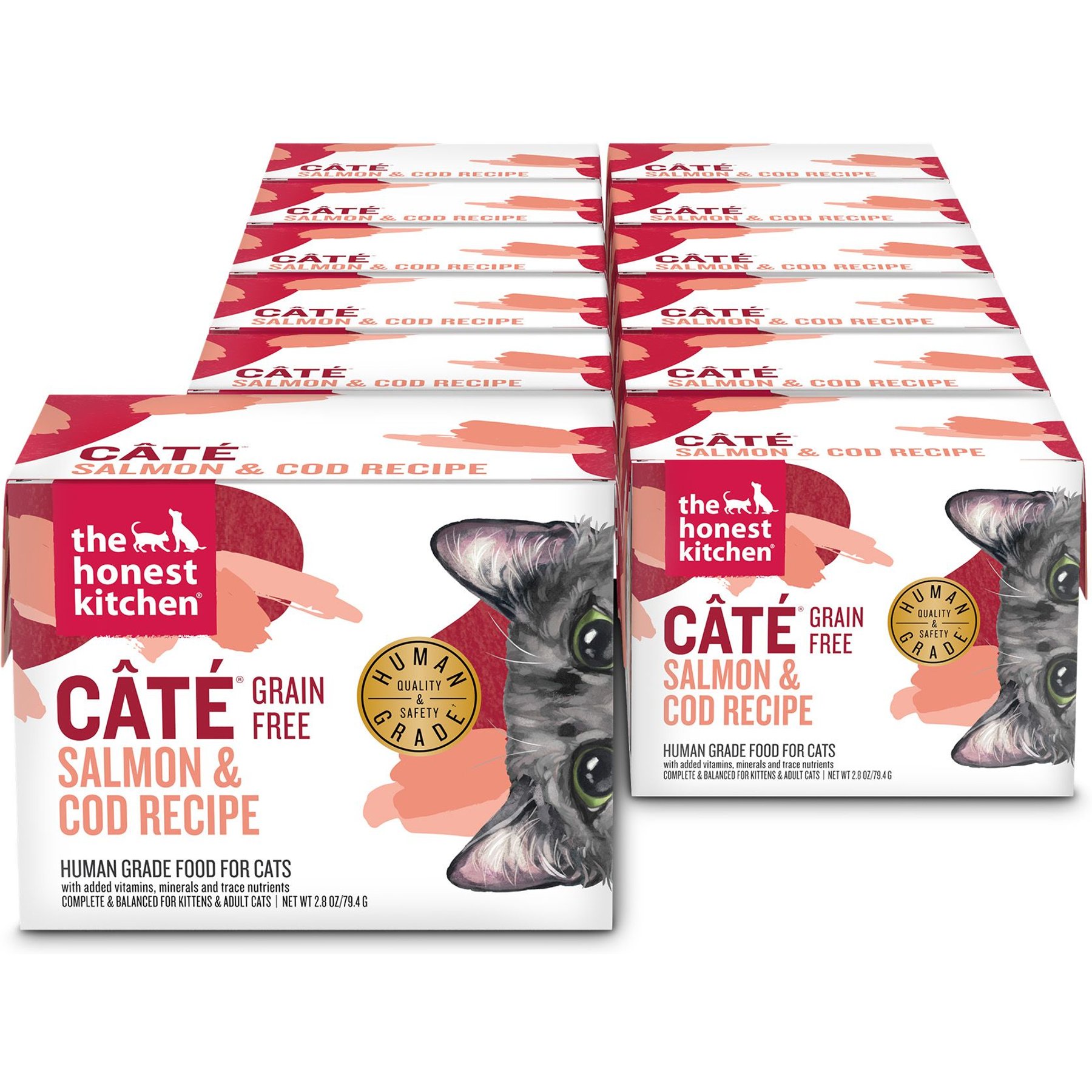 The Honest Kitchen Human Grade Cate Grain-Free Salmon & Cod Pate Wet Cat Food, 2.8-oz, case of 12