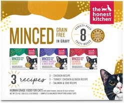 The Honest Kitchen Chicken, Salmon & Turkey Variety Pack Grain-Free Minced in Gravy Wet Cat Food, 2.8-oz box, case of 8