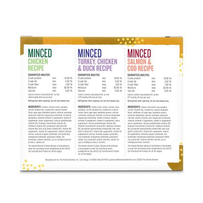Show full view: The Honest Kitchen Human Grade Chicken, Salmon & Turkey Variety Pack Grain-Free Minced in Gravy Wet Cat Food, 2.8-oz box, case of 8 slide 3 of 10