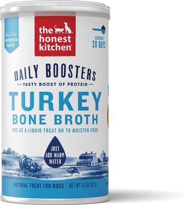 Show full view: The Honest Kitchen Daily Boosters Beef Bone Broth + Daily Boosters Turkey Bone Broth with Turmeric for Dogs slide 6 of 10