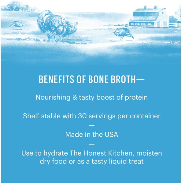 Show full view: The Honest Kitchen Daily Boosters Turkey Bone Broth with Turmeric for Dogs, 3.6-oz jar slide 4 of 12