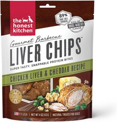 The Honest Kitchen Gourmet Barbecue Liver Chips Chicken Liver & Cheddar Recipe Dog Treats, 4-oz bag