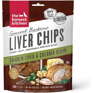 The Honest Kitchen Human Grade Gourmet Barbecue Liver Chips Chicken Liver & Cheddar Recipe Dog Treats, 4-oz bag