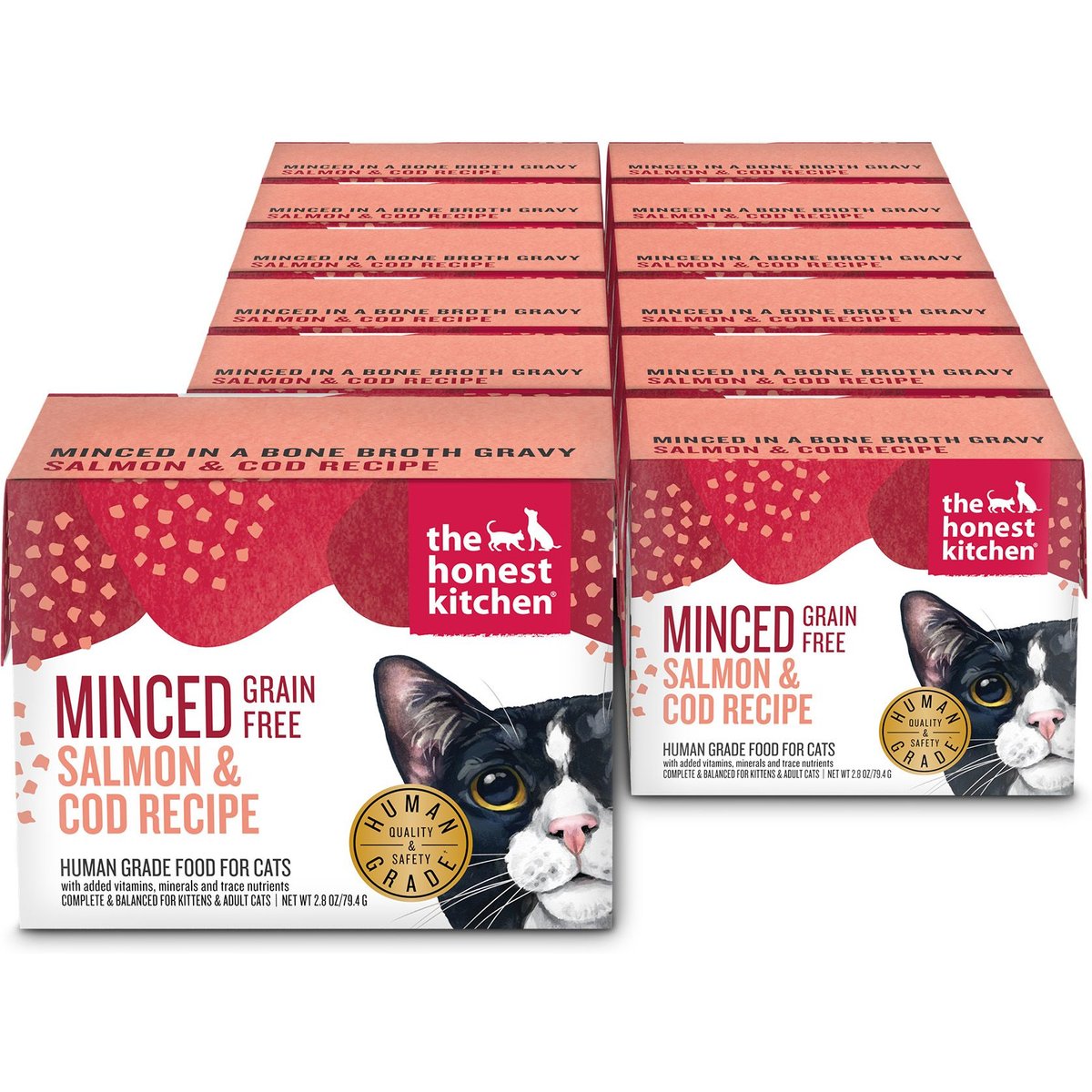 The Honest Kitchen Human Grade Grain-Free Minced Salmon & Cod in Fish Broth Gravy Wet Cat Food, 2.8-oz, case of 12