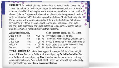 Show full view: The Honest Kitchen Human Grade Grain-Free Minced Turkey, Chicken & Duck in Bone Broth Gravy Wet Cat Food, 2.8-oz, case of 12 slide 3 of 10