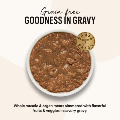 Show full view: The Honest Kitchen Human Grade Grain-Free Minced Turkey, Chicken & Duck in Bone Broth Gravy Wet Cat Food, 5.5-oz box, bundle of 24 slide 6 of 9